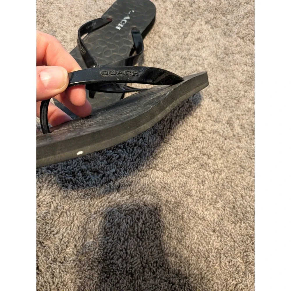 Coach Abigail Black Signature Monogram Flip Flop Sandals Turnlock Logo 7-8